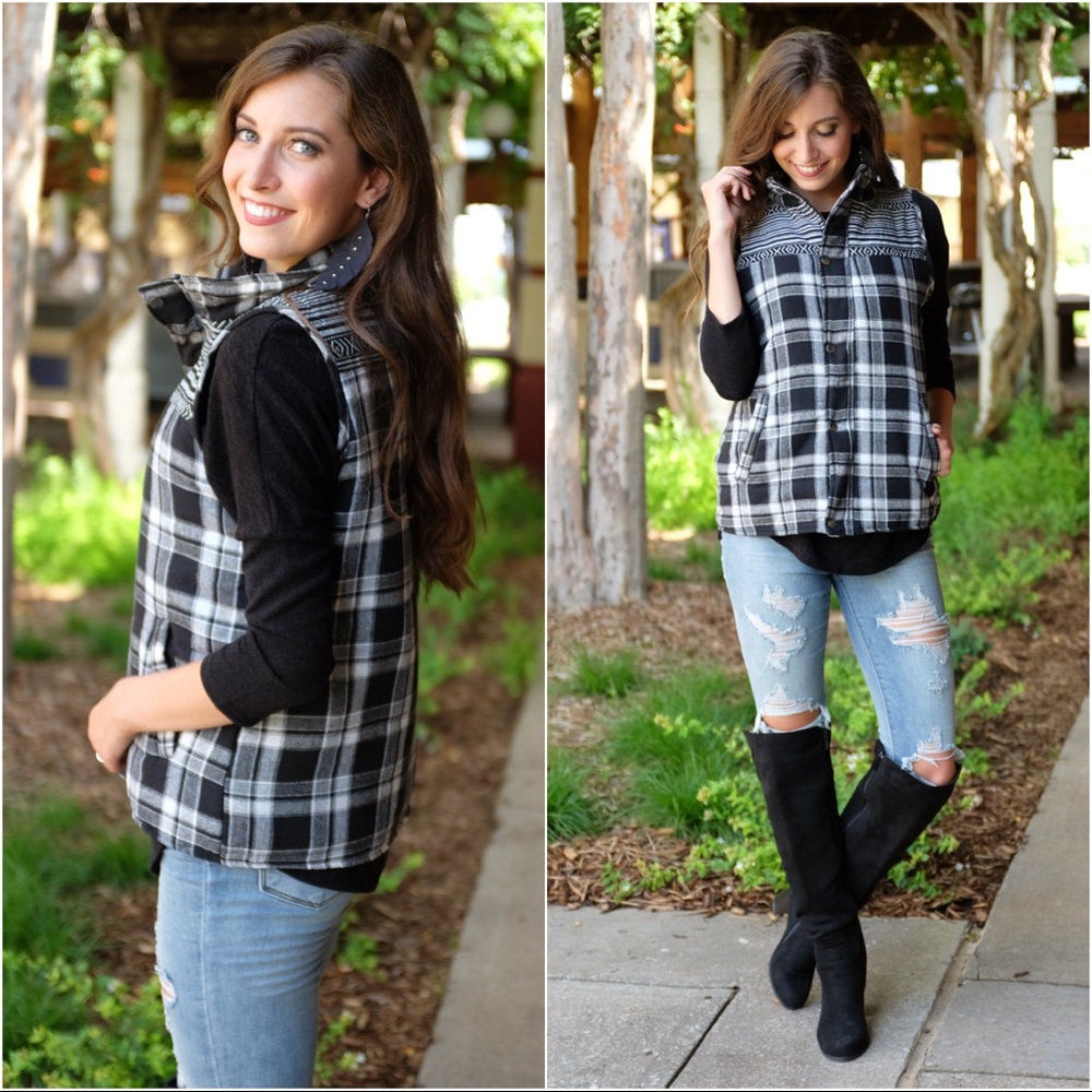 ✨LAST✨Black Plaid Aztec Puffer Vest - Picture 2 of 3